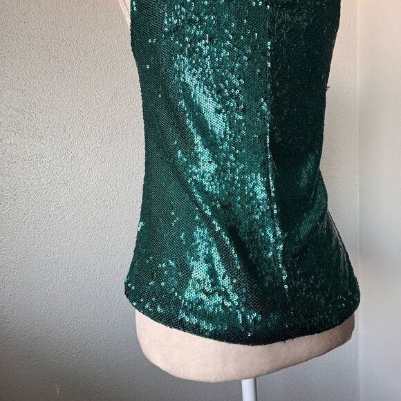 Imperial Green Sequin Tank Top Dressy Lined Party SZ S - Picture 5 of 13